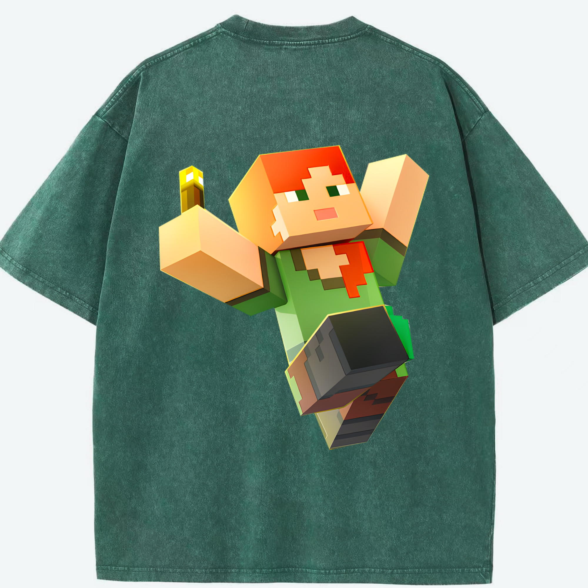（画像用） マインクラフト ブロックの世界 Minecraft MC Block world 綿100% ヴィンテージ風 半袖Tシャツ（背面プリント）